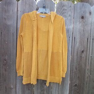MARLED REUNITED CARDIGAN WOMENS SIZE S BRIGTH YELLOW OPEN FRONT WITH HAT